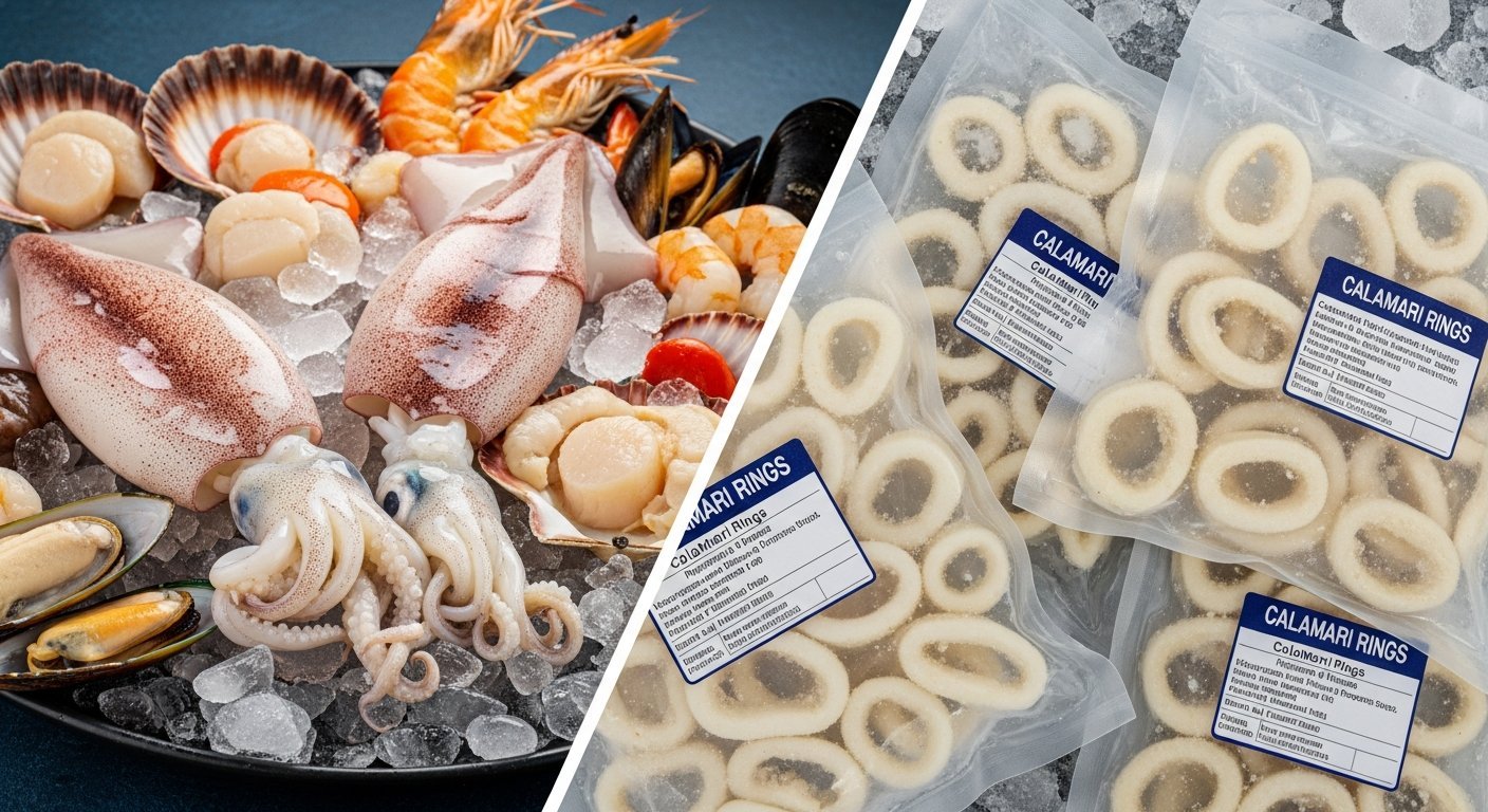 Confronto tra calamari freschi e surgelati industriali